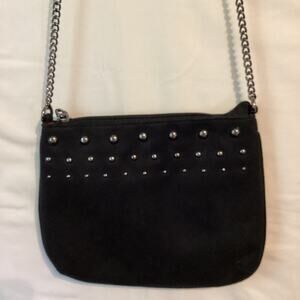 2447 Christian Siriano Faux Suede 44" Chain Strap Shoulder Bag 8" x8" Black